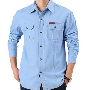 full sleeves double pocket panel shirt